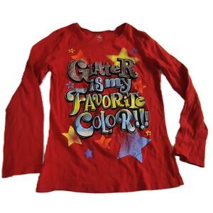 Place Glitter is my Favorite Color Graphic Girls Shirt Pullover Red M(7/8) G001